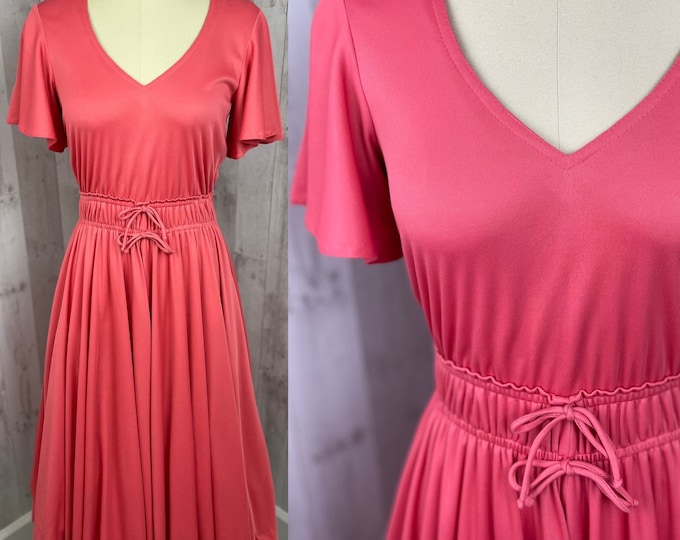 Vintage Dress c1970s Coral Pink Sundress Garden Summer Frock Small