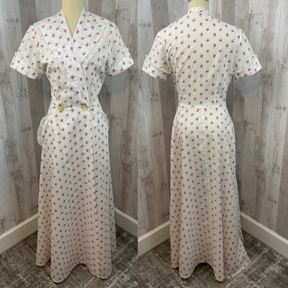 1940s Vintage Dressing Gown Cotton Floral Novelty… - image 2