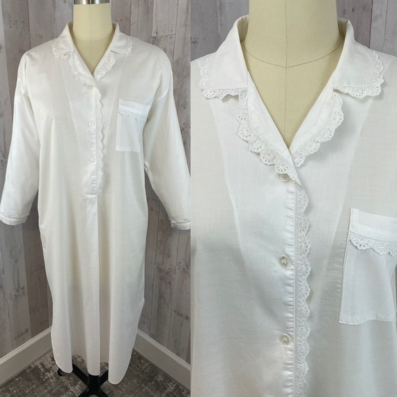 DIOR Vintage 1980s Crisp White Cotton Night Shirt… - image 1