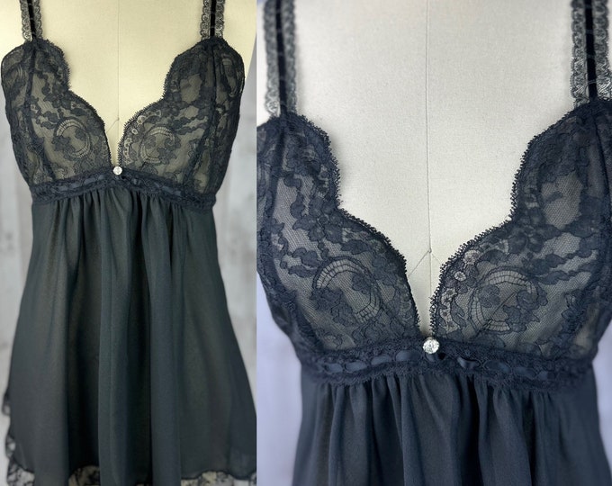 DIOR Vintage 1970s Black Sheer Teddy Christian Dior Sexy Lingerie Small