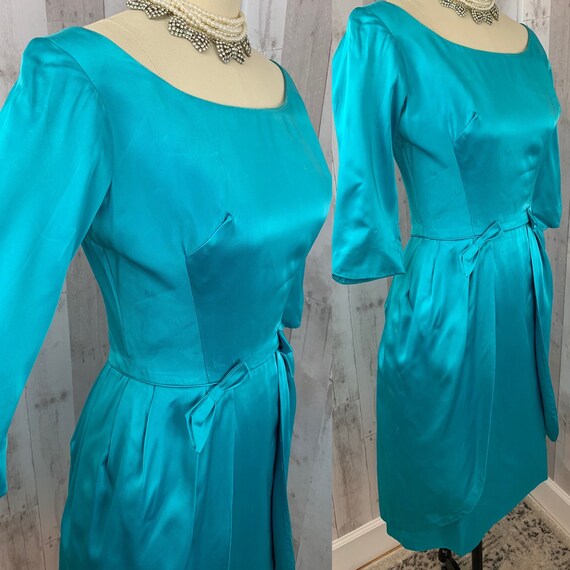 EMMA DOMB 1950s Vintage Blue Satin Tulip Dress Go… - image 7