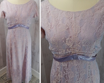 EMMA DOMB 1960s Vintage Dress/Gown Lavender Lace Overlay Aline Party L