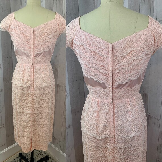 1950s Vintage Party DRESS~Pink Layered Lace w/Rhi… - image 4