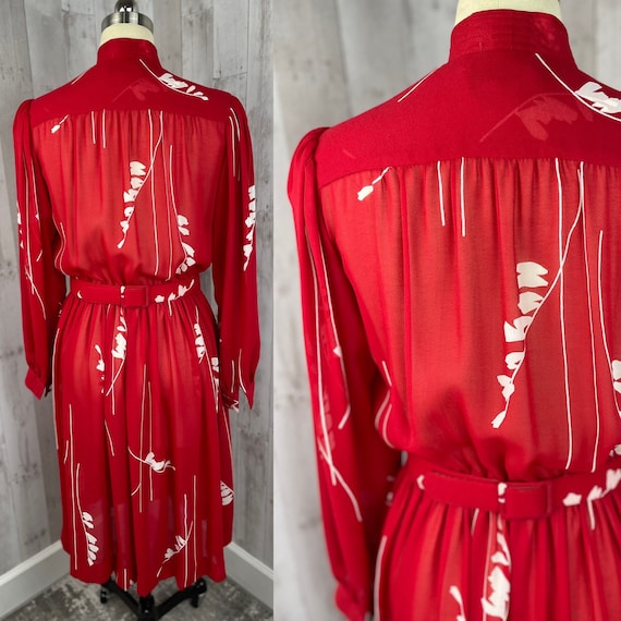 LILLI ANN 1970s Vintage Chiffon Dress Cherry Red/… - image 7