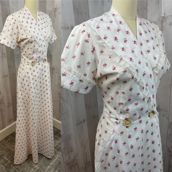 1940s Vintage Dressing Gown Cotton Floral Novelty… - image 4