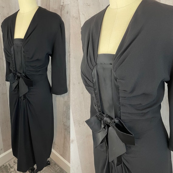 1940s Vintage Cocktail Dress Ruched Crepe Evening… - image 3