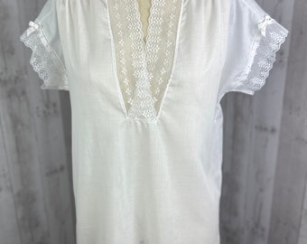 1970s Victorias Secret Vintage Honeymoon Bridal Mini Night Shirt White Cotton Blend Pjs Pajamas M/12 RARE