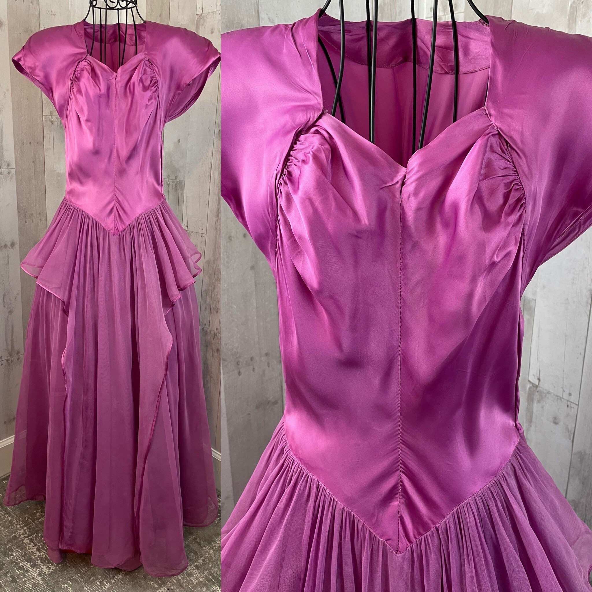 1930s Antique Dress/gownhot Pink Satin Aline 1940s S/XS | Etsy