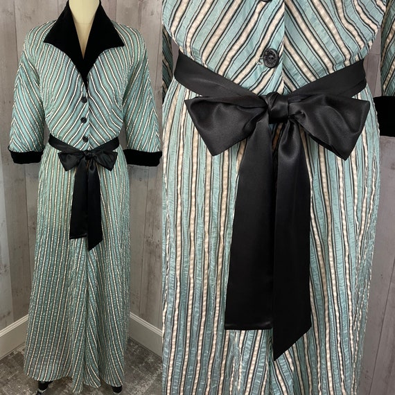 1930s Antique Hollywood Glam Dressing Gown Turquo… - image 5