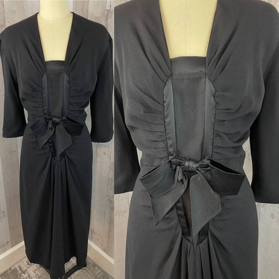 1940s Vintage Cocktail Dress Ruched Crepe Evening… - image 1