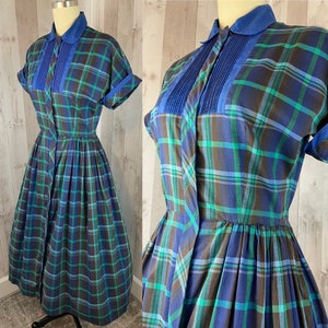 1950s Vintage Cotton Frock Blue & Green Plaid Betty Barclay Crinoline Aline Novelty Day Dress Medium image 5