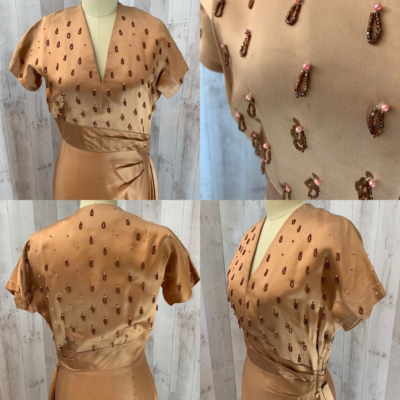 1940s Vintage Copper Liquid Satin Party Dress S/M WOUNDED image 8