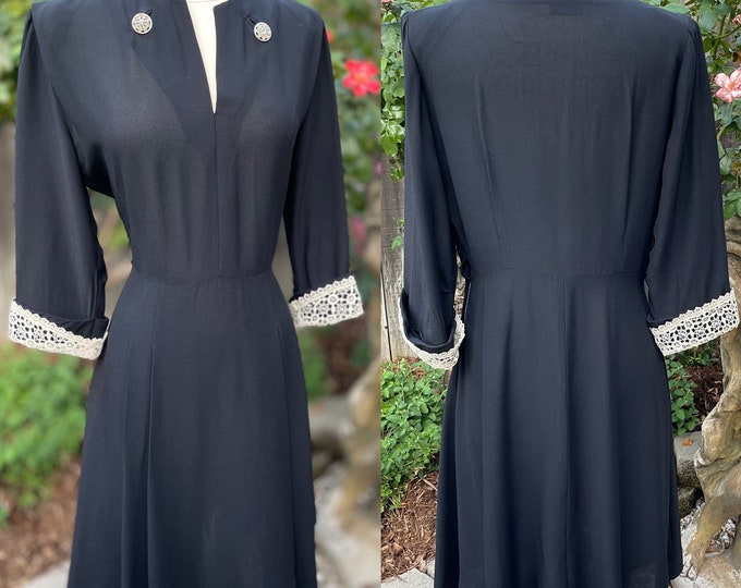 1940s Vintage Sheer Black Dress Cocktail Pinup ~ Rare Larger Size 40" Bust
