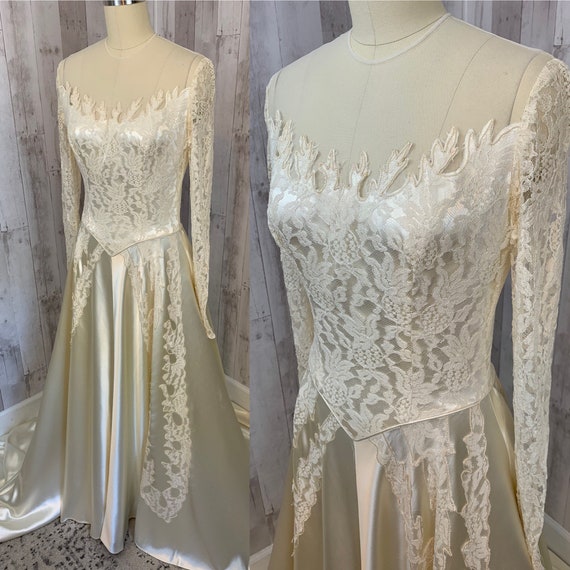 1940s Wedding Liquid Satin Antique GOWN/DRESS Ivor