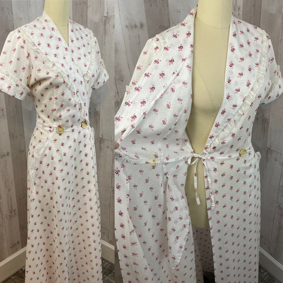 1940s Vintage Dressing Gown Cotton Floral Novelty… - image 7