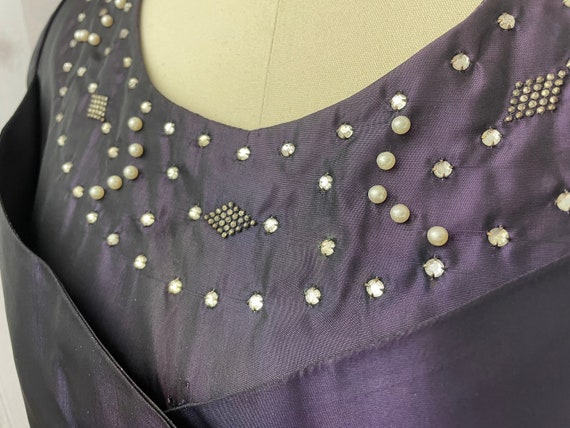 1950s Vintage Royal Purple Dress Taffeta Aline Pa… - image 2