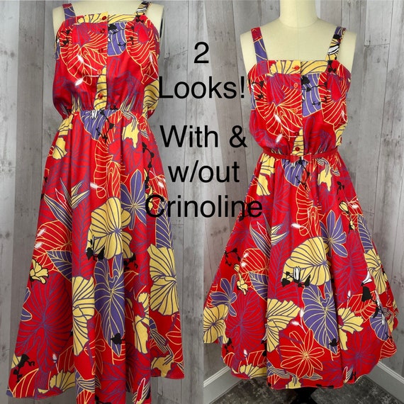 Vintage Dress c1970s Cherry Red Floral Cotton Sun… - image 5