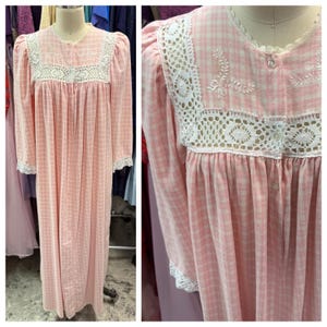 DIOR Vintage Nachthemd 1980s Christian Dior Pale Pink Gingham 100% Baumwolle Flanell S/M