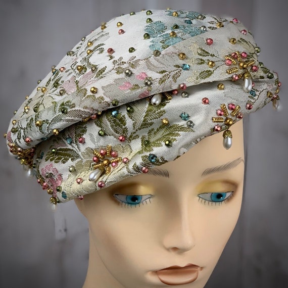 Rare Vintage DIOR Hat 1950s Turban/Pillbox Rhinest
