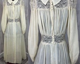 1930s Antique Peignoir Dressing Gown / Robe Ivory Vintage Dress XXS/XS