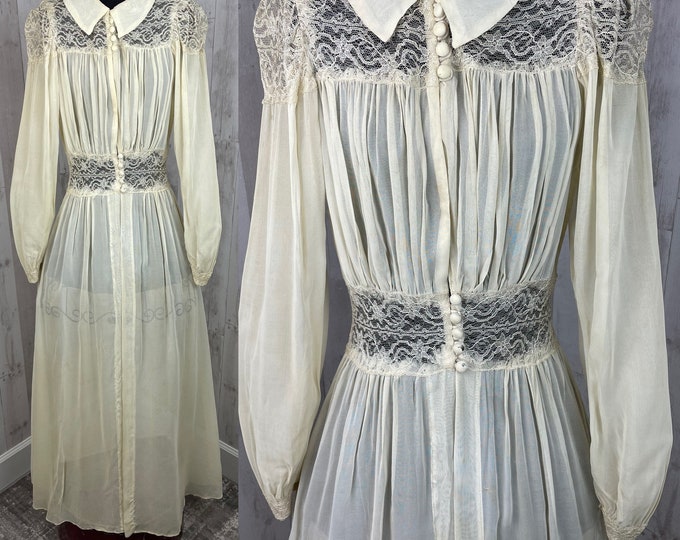 1930s Antique Peignoir Dressing Gown / Robe Ivory Vintage Dress XXS/XS