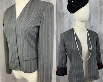 DIOR Vintage 1970s Suit Jacket/Blazer Gray/Black Nipped Waist Career Size 6