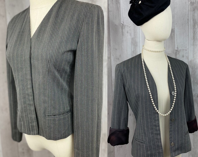 DIOR Vintage 1970s Suit Jacket/Blazer Gray/Black Nipped Waist Career Size 6