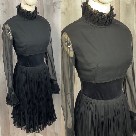 EMMA DOMB 1960s Vintage Dress~Jet Black Ruffled O… - image 4