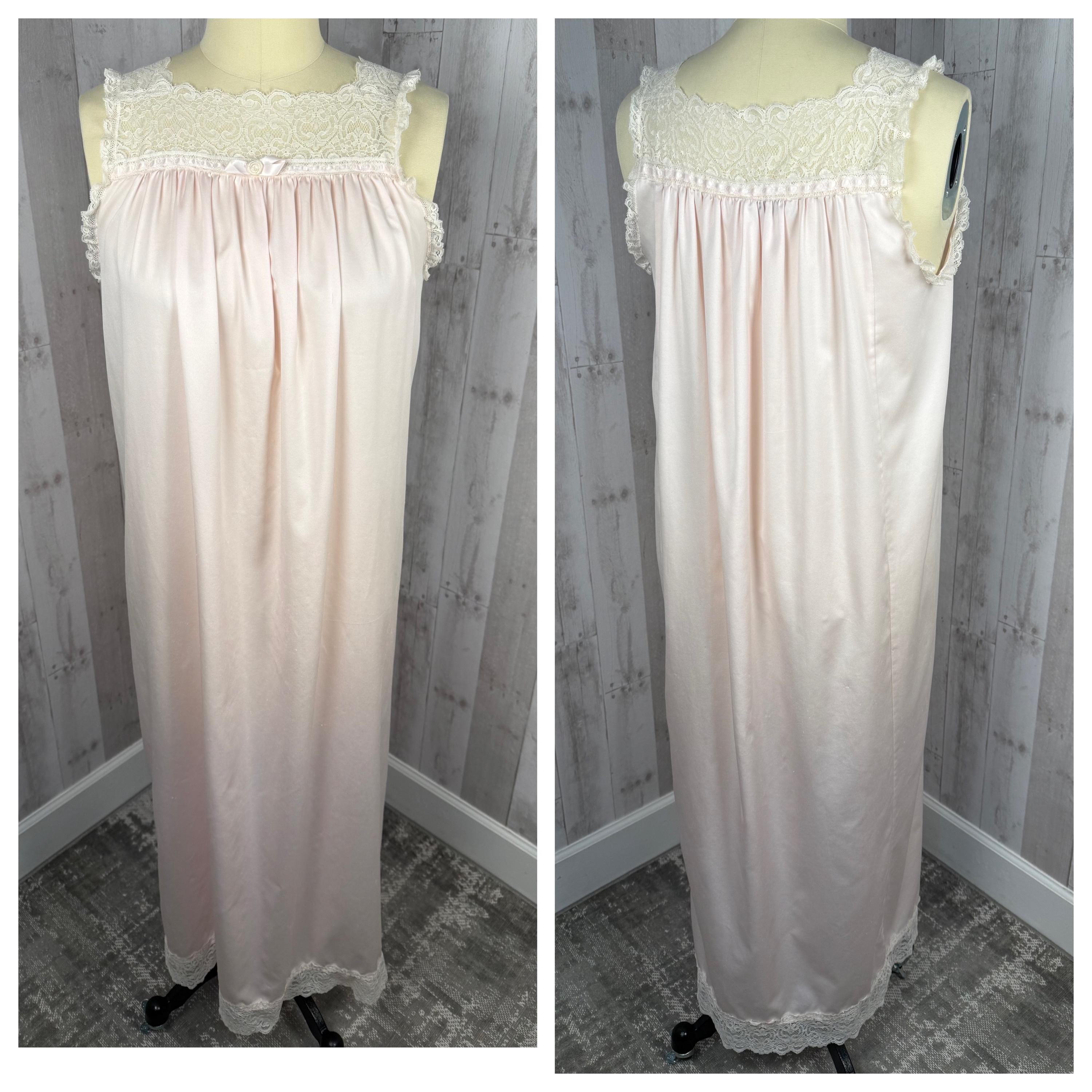DIOR Vintage Nightgown 1980s Christian Dior Pale Pink Cotton Rosette Negligee Lingerie WOUNDED
