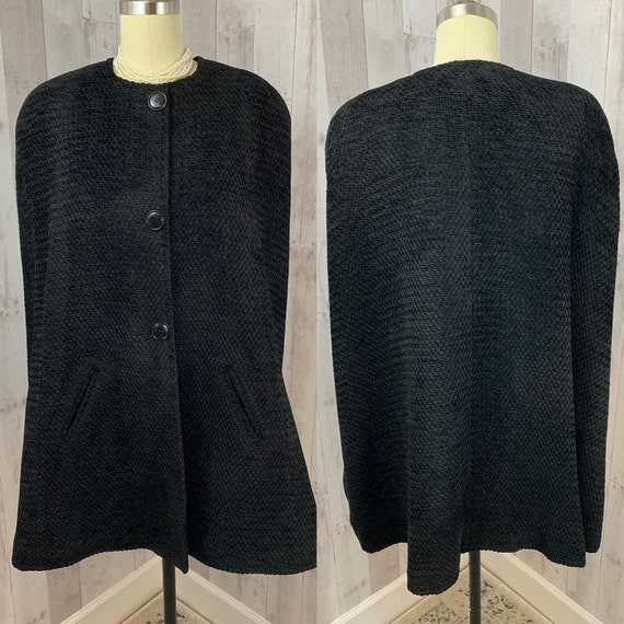 LILLI ANN 1970s True Vintage Jet Black Cloak Cape