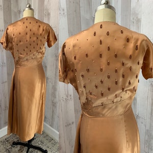 1940s Vintage Copper Liquid Satin Party Dress S/M WOUNDED image 4