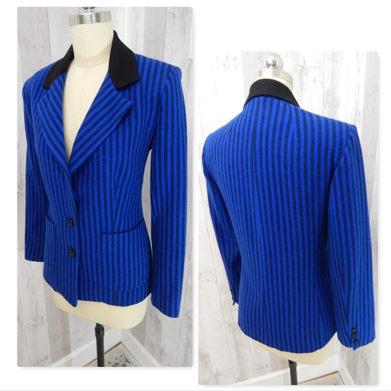 LILLI ANN 1970s Vintage Wool Jacket~Black & Blue … - image 1