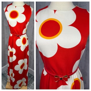 1970s Vintage Party Dress Bright Oversized Floral Maxi Hostess Gown S/M