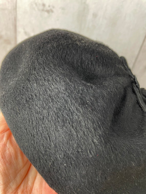 Antique Hat~HATTIE CARNEGIE Black Felt Pillbox Be… - image 9