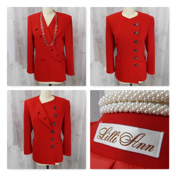 LILLI ANN 1970s Vintage Wool Jacket~ Cherry Red C… - image 2