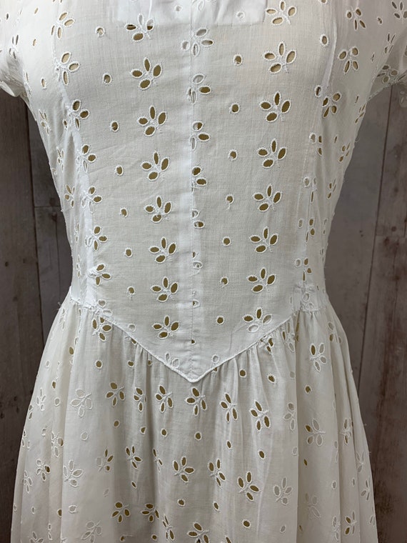 1940s Vintage Sheer Eyelet Dress/Gown White Cotto… - image 6