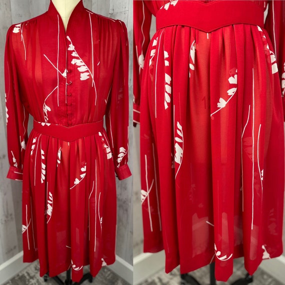 LILLI ANN 1970s Vintage Chiffon Dress Cherry Red/… - image 5
