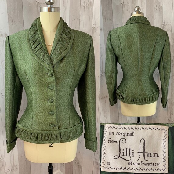LILLI ANN 1940s Vintage Jacket Blazer Olive Wool S