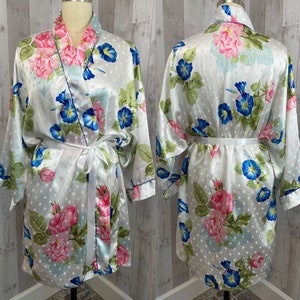 DIOR Vintage 1980s Christian Dior Satin Floral Robe Lingerie M/L image 2