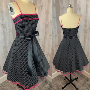 Vintage 1980s does 50s Dress-BLACK & WHITE Polka Dots Small