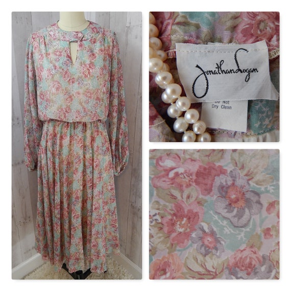 JONATHAN LOGAN 1970s Vintage Pink Floral Aline Dr… - image 1