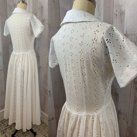 1940s Vintage Sheer Eyelet Dress/Gown White Cotto… - image 5