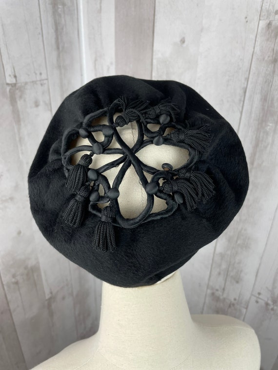 Antique Hat~HATTIE CARNEGIE Black Felt Pillbox Be… - image 7