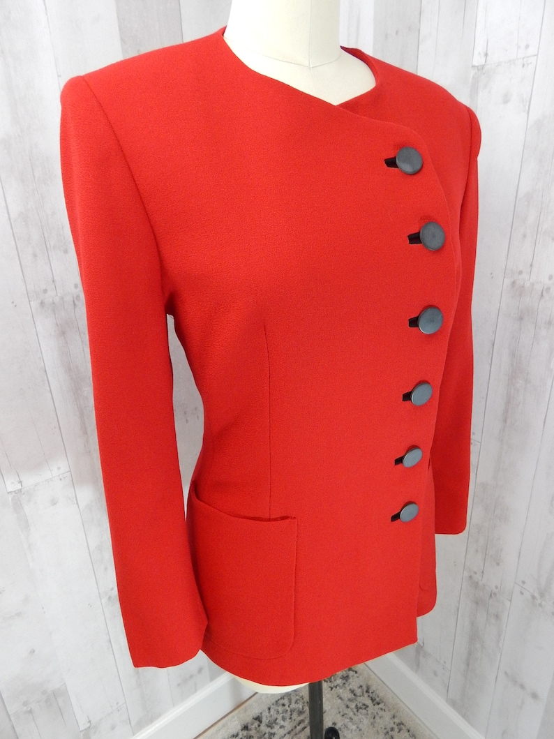 LILLI ANN 1970s Vintage Wool Jacket~ Cherry Red Coat 1980s Dbl Breasted LXL