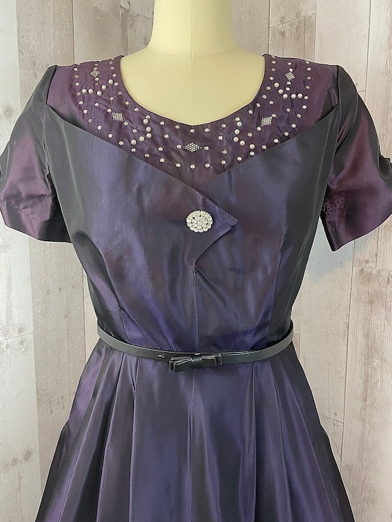 1950s Vintage Royal Purple Dress Taffeta Aline Pa… - image 8