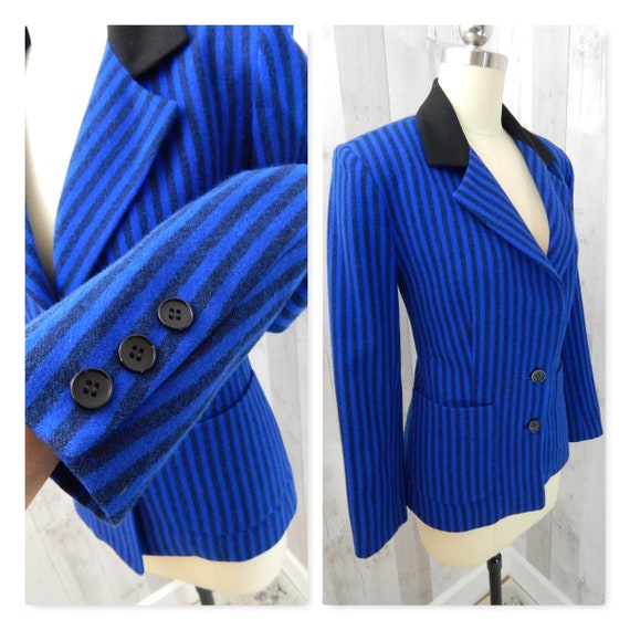 LILLI ANN 1970s Vintage Wool Jacket~Black & Blue … - image 2