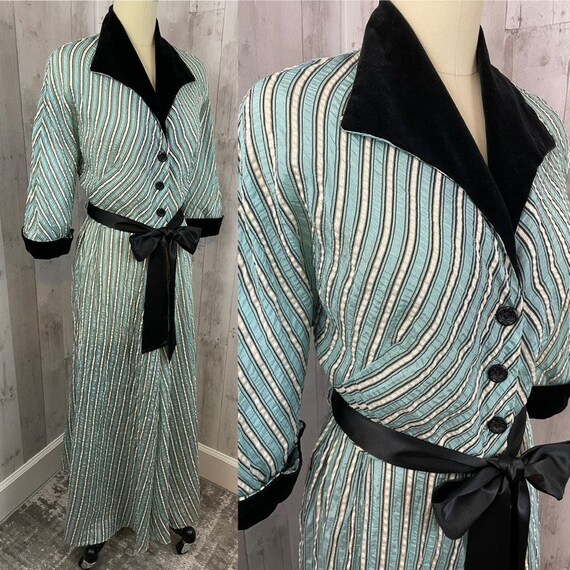 1930s Antique Hollywood Glam Dressing Gown Turquo… - image 7