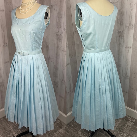 Blue Cherry Printed Vintage 1950s Dress
