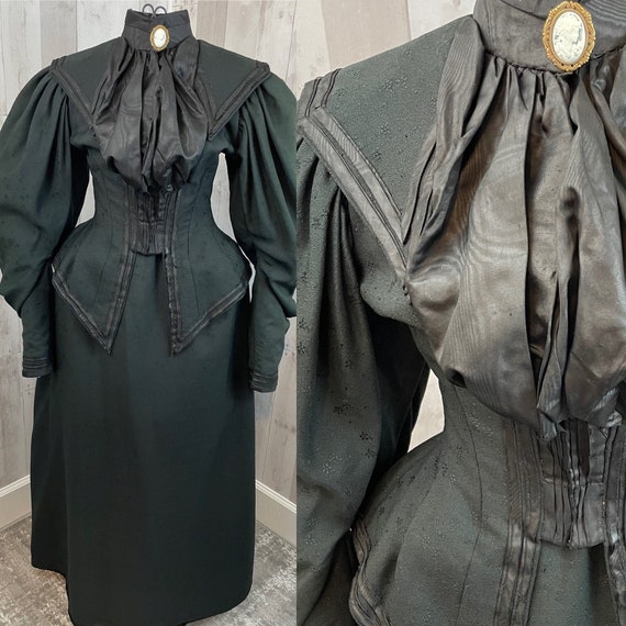 1900s Victorian 2PC Black Wool/Silk Mourning Dress