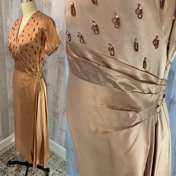 1940s Vintage Copper Liquid Satin Party Dress S/M… - image 7